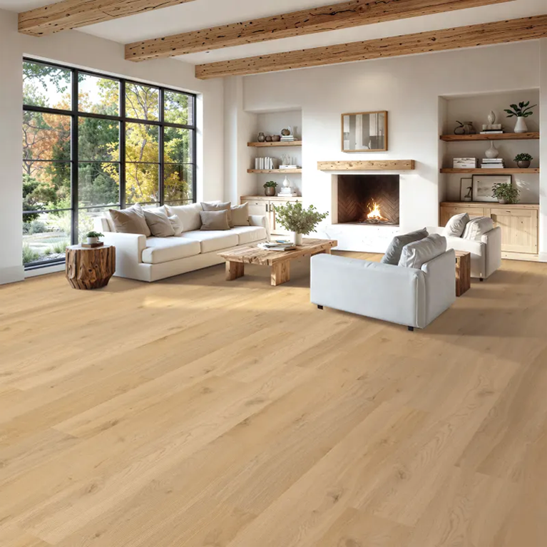 Bright home interior with wood flooring